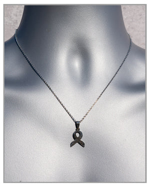 Silver Stainless Steel Awareness Ribbon Necklace Jewelry