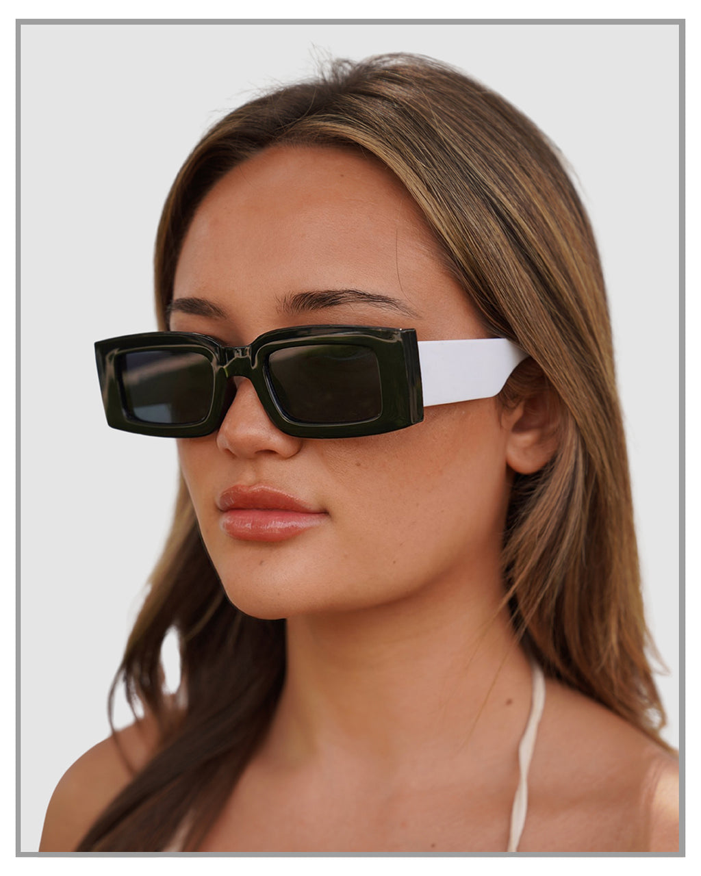 Sleek Retro Rectangle Black/White Sunglasses