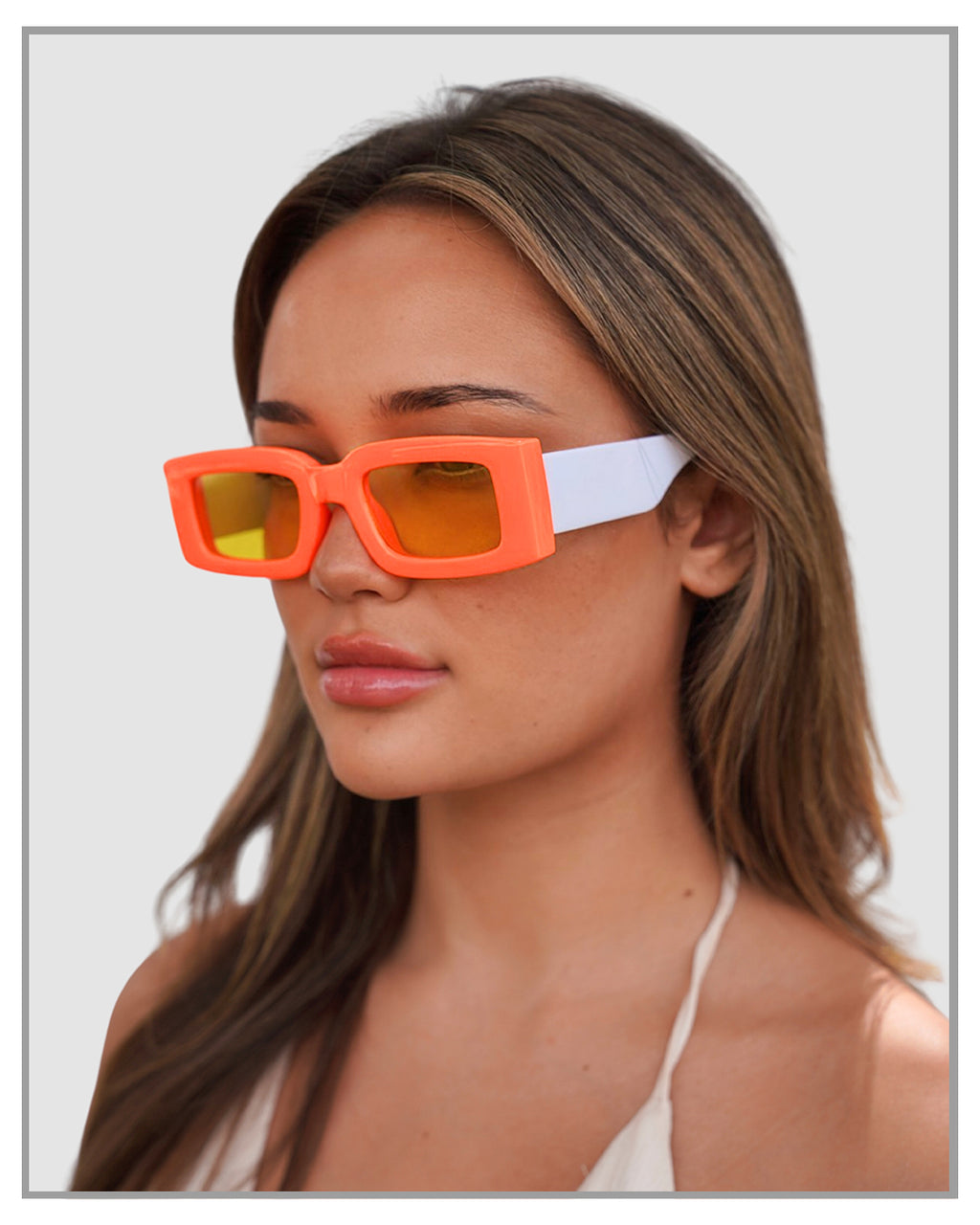 Sleek Retro Rectangle Orange/White Sunglasses