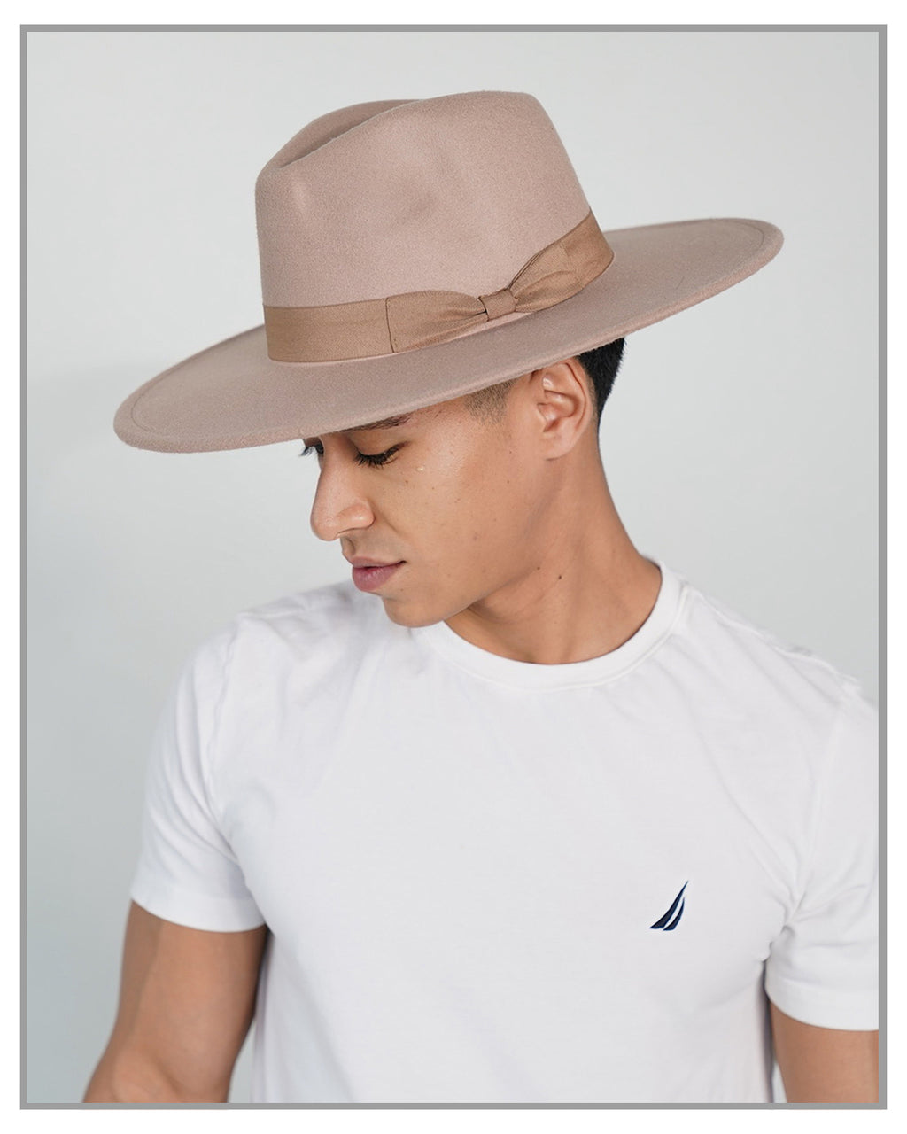 Taupe Wide Brim Fedora Hat with Ribbon