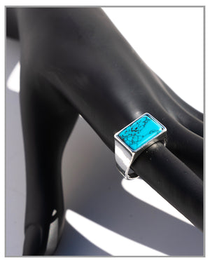 Turquoise Silver Ring, Wide Silver Ring for Men, Man Bohemian Hippie Navajo Ring