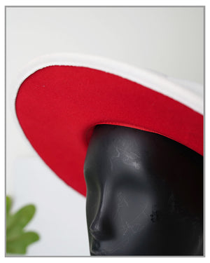 White Panama with Red Under Brim Fedora Hat