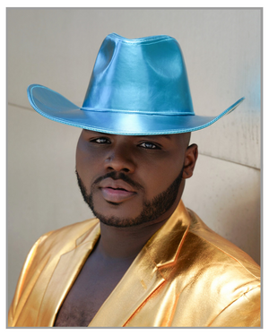Metallic Blue Wide brim Cowboy Hat