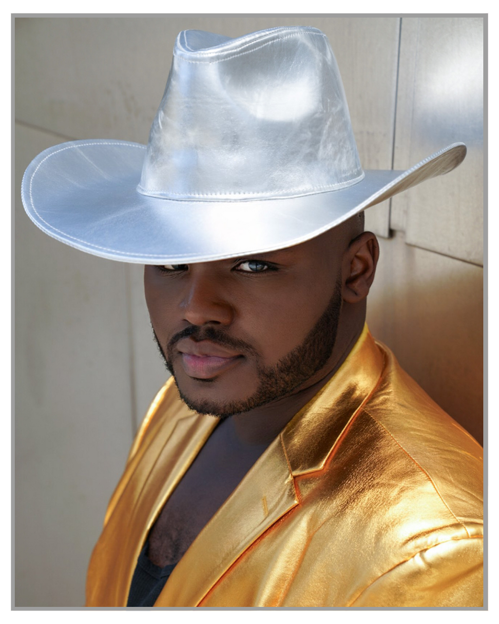 Metallic Silver Wide brim Cowboy Hat
