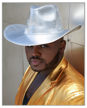 Metallic Silver Wide Brim Cowboy Hat