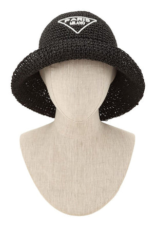 Paris Milano Black Embroidery Straw Bucket Hat
