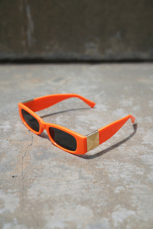 Electric Orange Chunky Lens Gold Detail Sunglasses - truthBlack