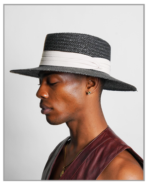 Straw Boater With Ribbon Detail - truthBlack
