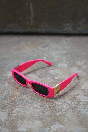 Pink Chunky Lens Gold Detail Sunglasses - truthBlack