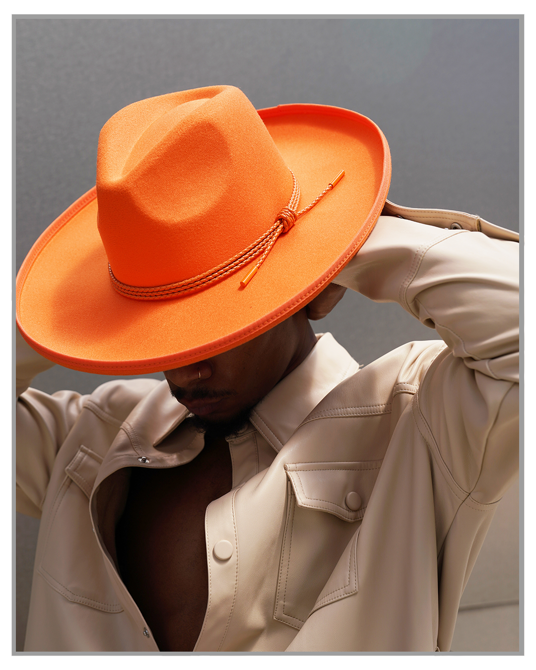 Orange Marmalade Fedora Hat with Tie Details - truthBlack