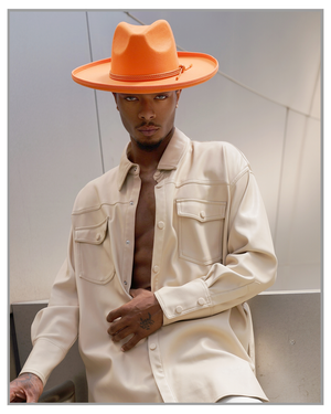 Orange Marmalade Fedora Hat with Tie Details - truthBlack
