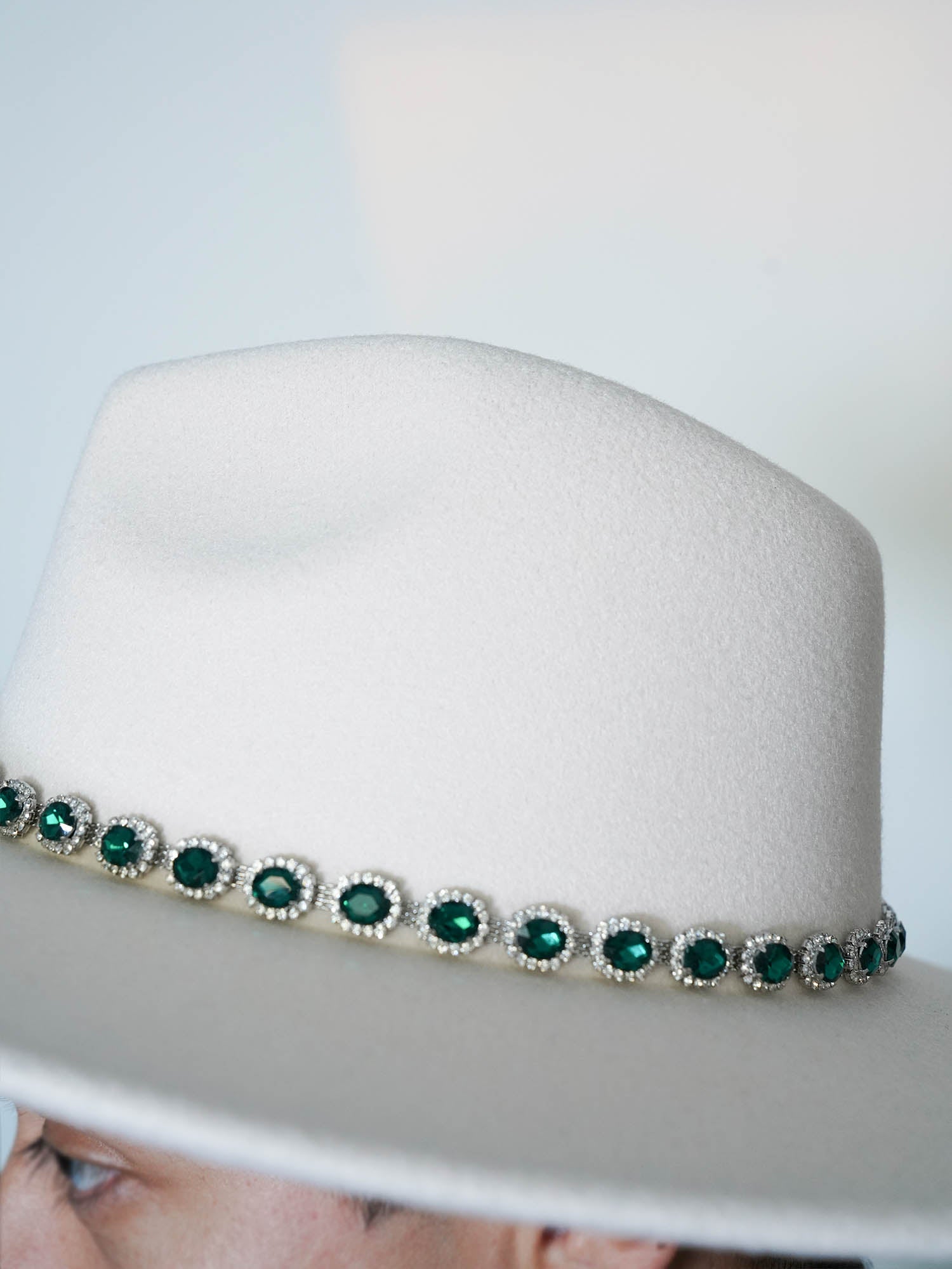 White and Emerald Green Fedora with details - truthBlack