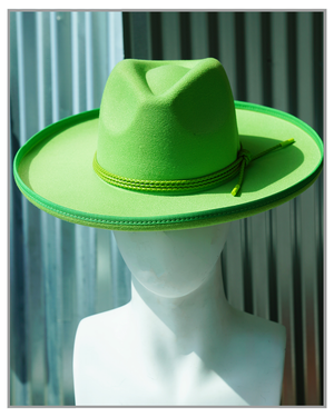 Lime Fedora Hat with Tie Details - truthBlack