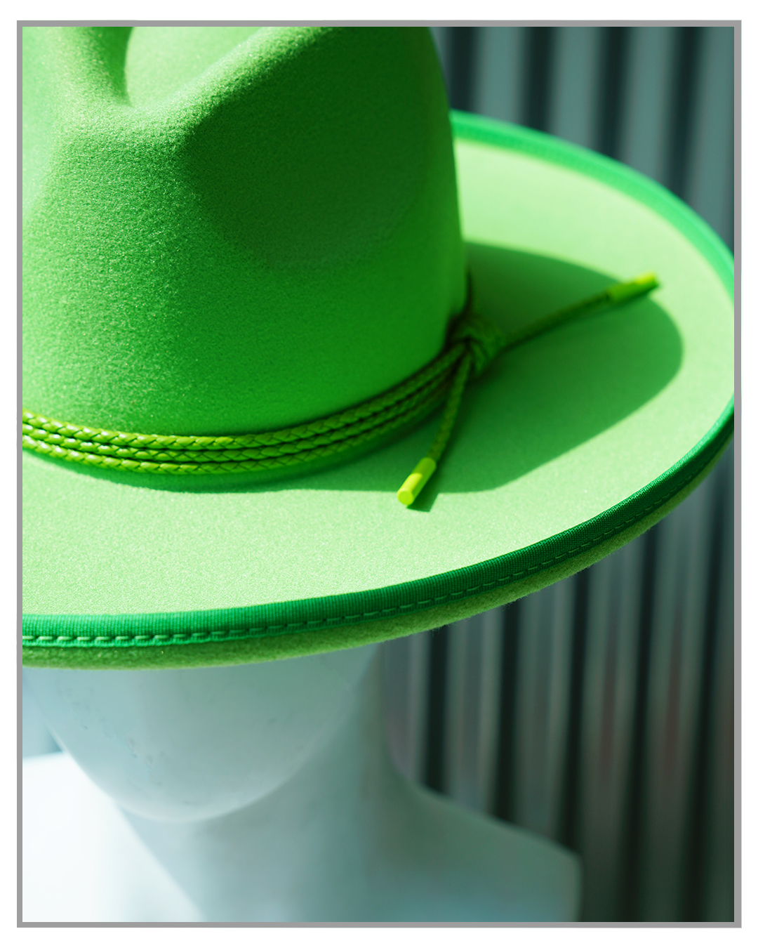 Lime Fedora Hat with Tie Details - truthBlack