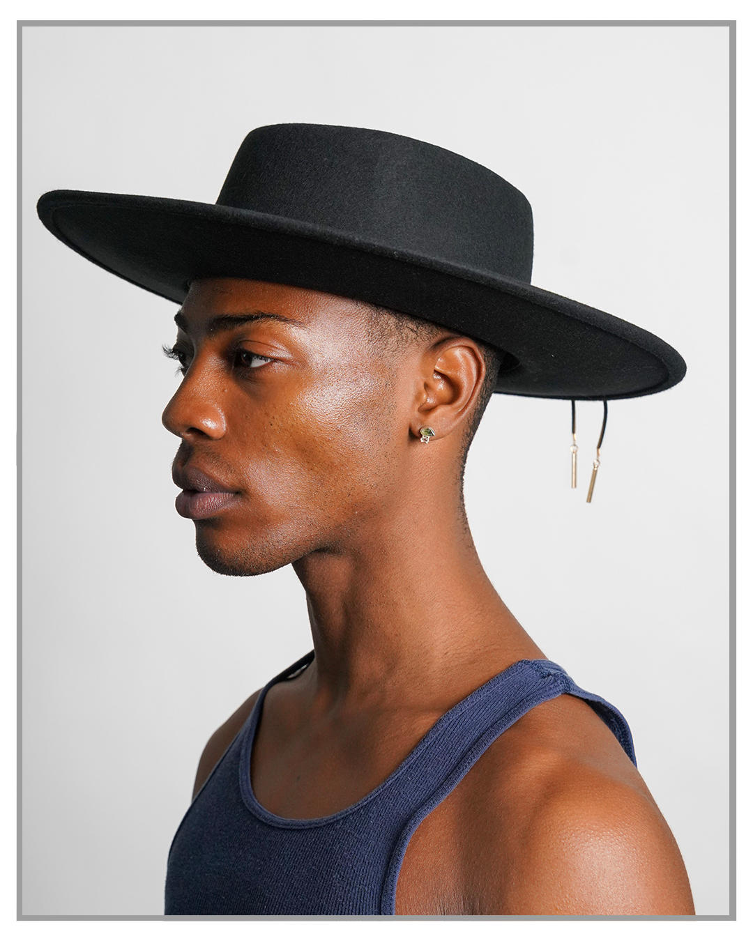 Black Boater Hat with Dangling Gold Tassels - truthBlack