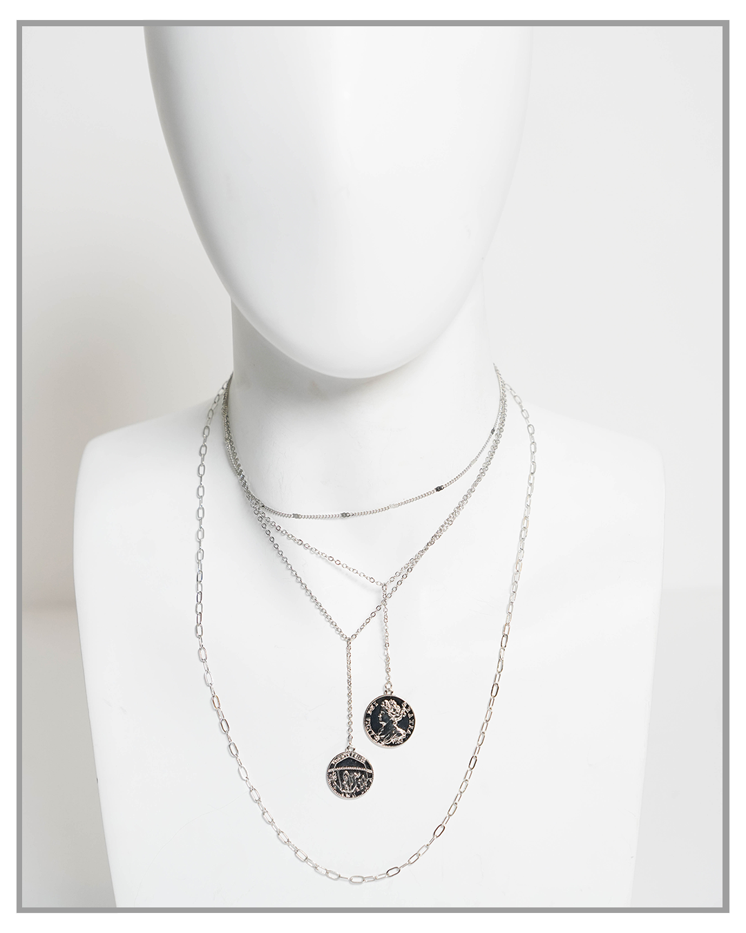 Twin Coin Pendant 4-Layered Necklace - truthBlack