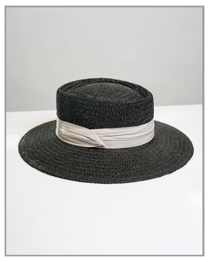 Straw Boater With Ribbon Detail - truthBlack