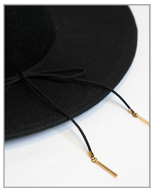 Black Boater Hat with Dangling Gold Tassels - truthBlack