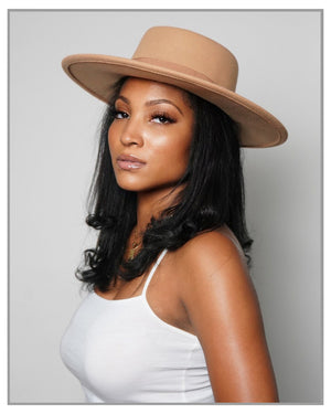 Apricot Boater Fedora with Ribbon