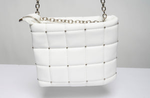 White Vegan Padded Leather Bag - truthBlack