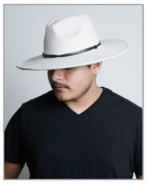 Ivory Fedora Hat with Leather Trim - truthBlack