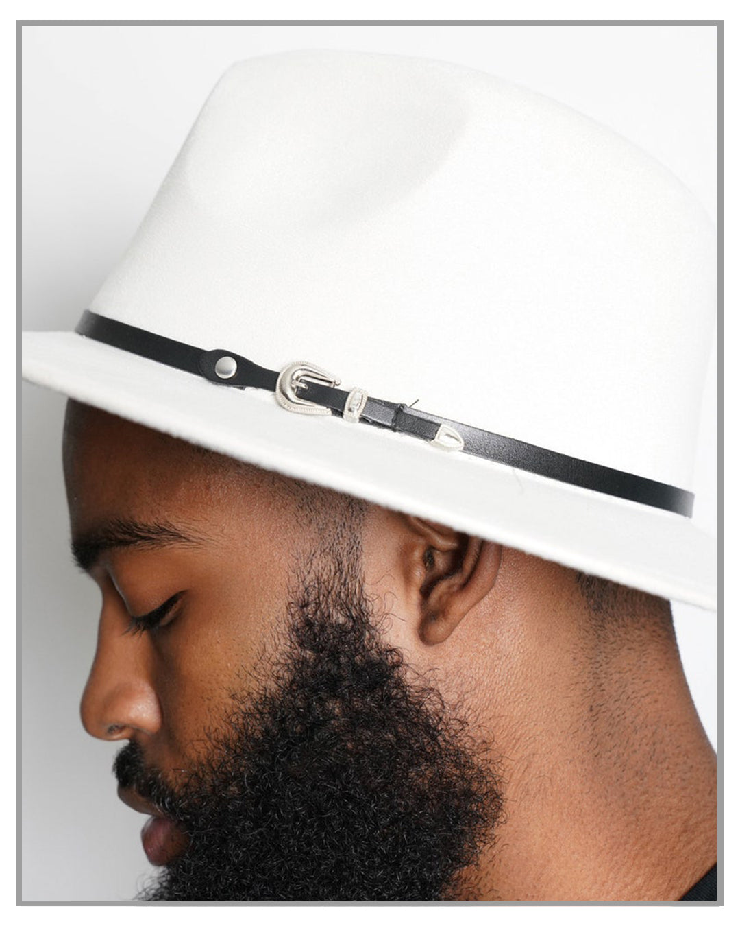 Eggshell White Cowboy Fedora Hat with Buckle Detail