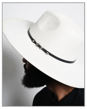 Eggshell White Cowboy Fedora Hat with Buckle Detail