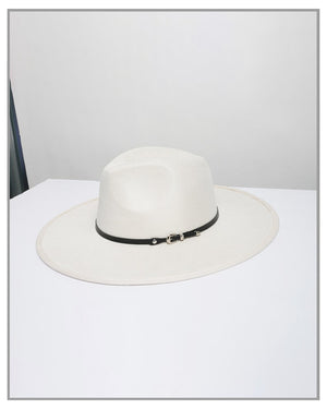 Eggshell White Cowboy Fedora Hat with Buckle Detail