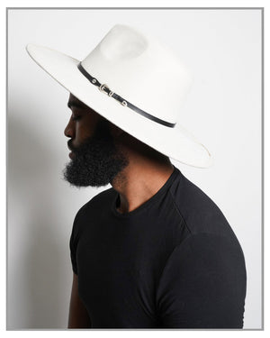 Eggshell White Cowboy Fedora Hat with Buckle Detail