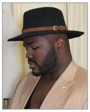 Knit Belt Band Black Panama Hat