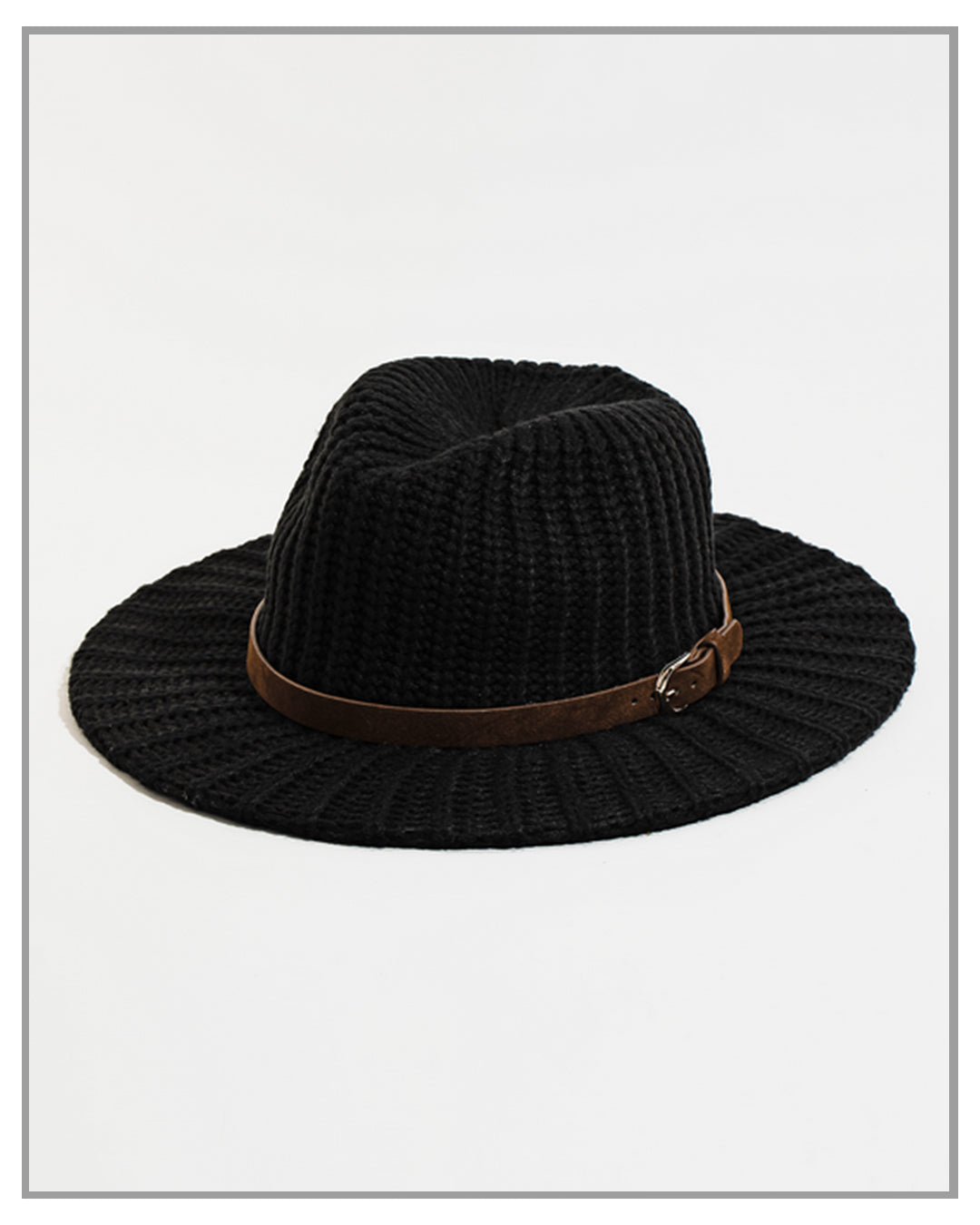 Knit Belt Band Black Panama Hat