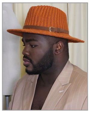 Knit Belt Band Rust Panama Hat