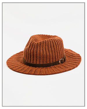 Knit Belt Band Rust Panama Hat