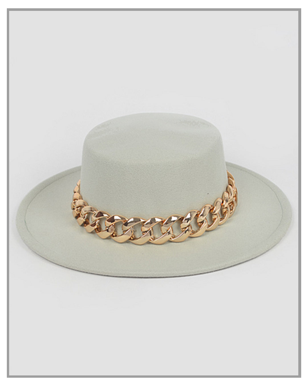 Mint Flat Top Fedora Hat with Gold Chain