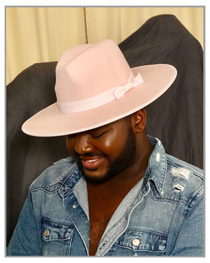 Pink Wide Brim Fedora Hat with Ribbon