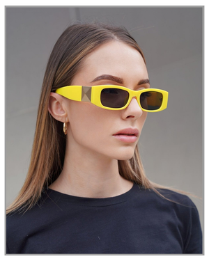 Yellow Chunky Lens Gold Detail Sunglasses - truthBlack