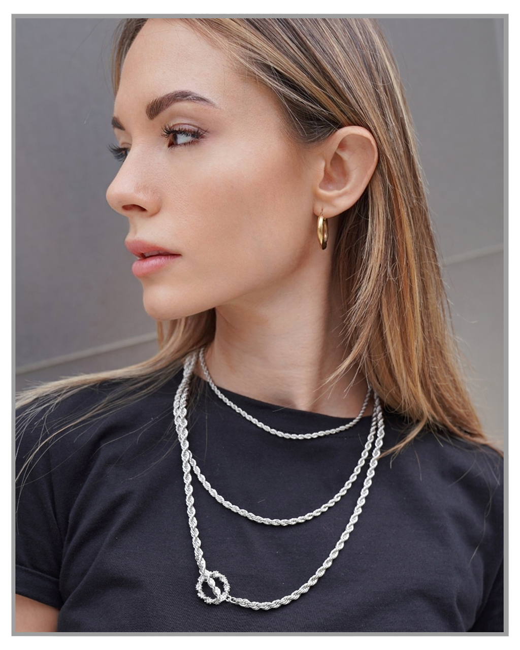 Silver Layered Rope Necklace - truthBlack