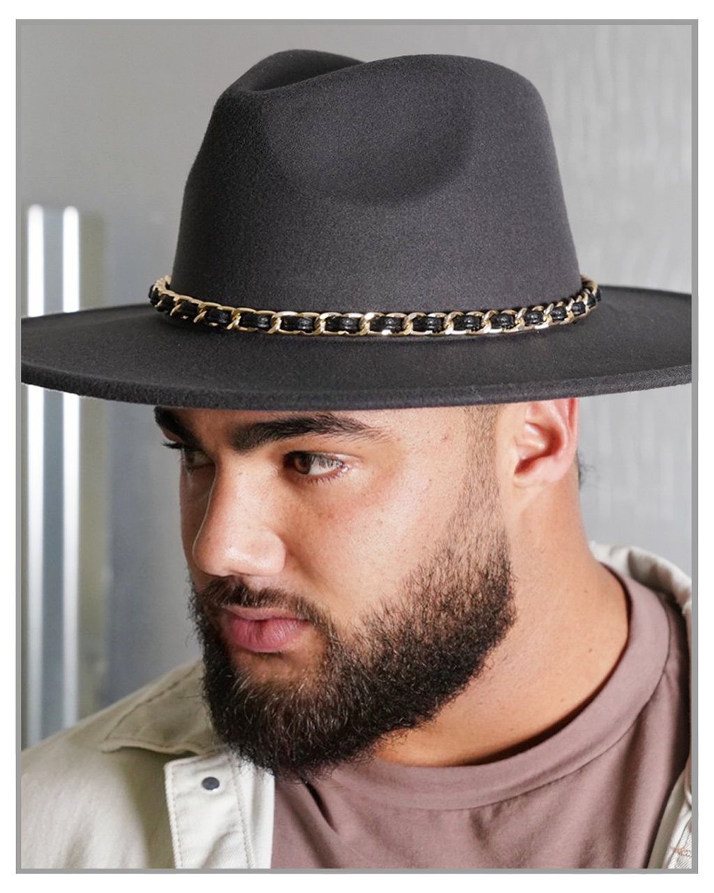 Black Wide Brim With Braided Gold Chain Detail - truthBlack