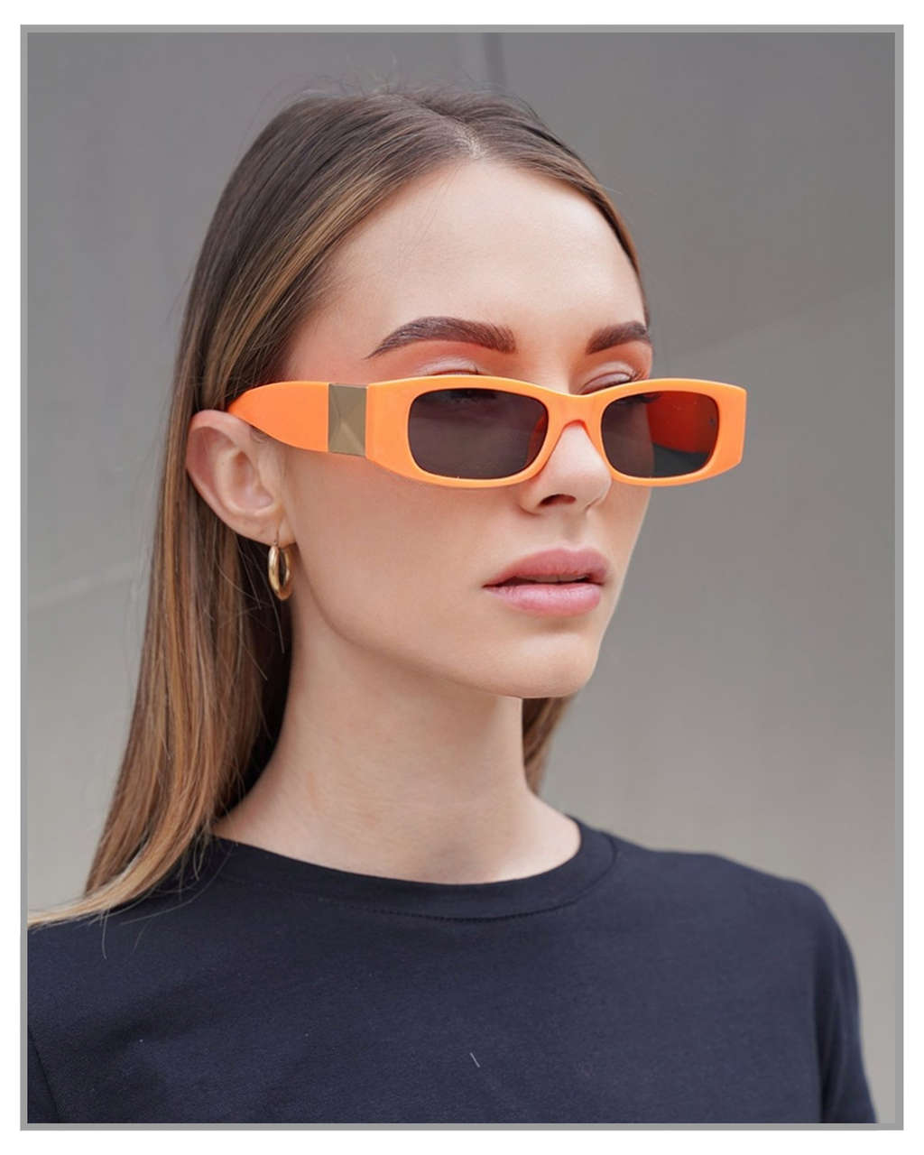 Electric Orange Chunky Lens Gold Detail Sunglasses - truthBlack