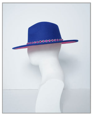 Royal and Hot Pink Widebrim Fedora with Crystal Detail