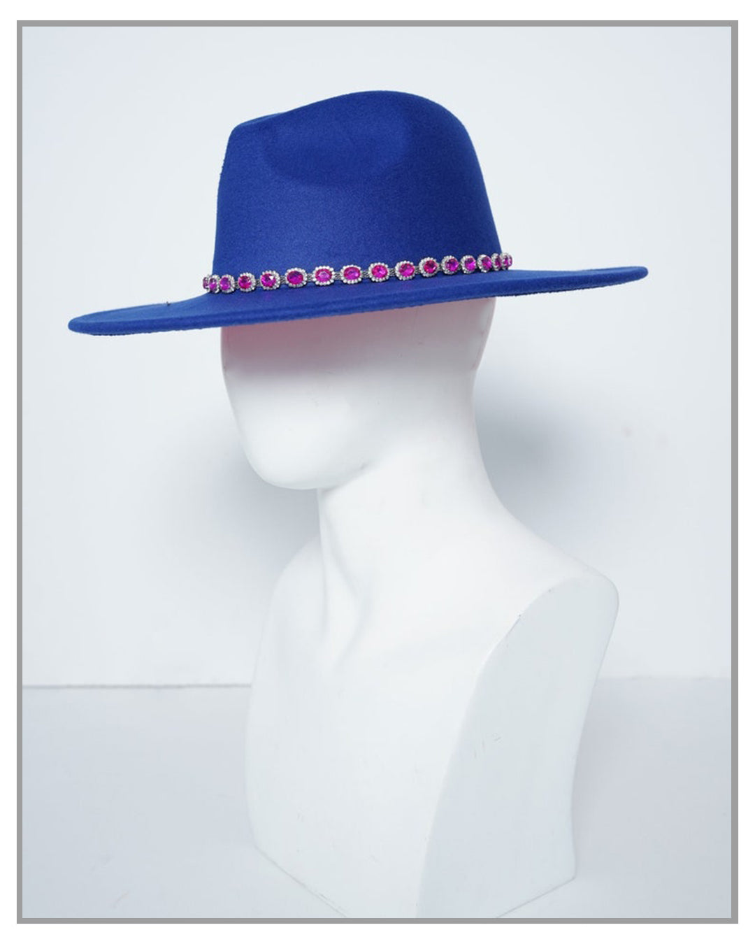 Royal and Hot Pink Widebrim Fedora with Crystal Detail