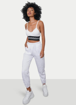 White Logo Sports Bra & Sweatpants Set - truthBlack