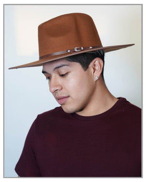 Walnut Brown Fedora with Leather Details