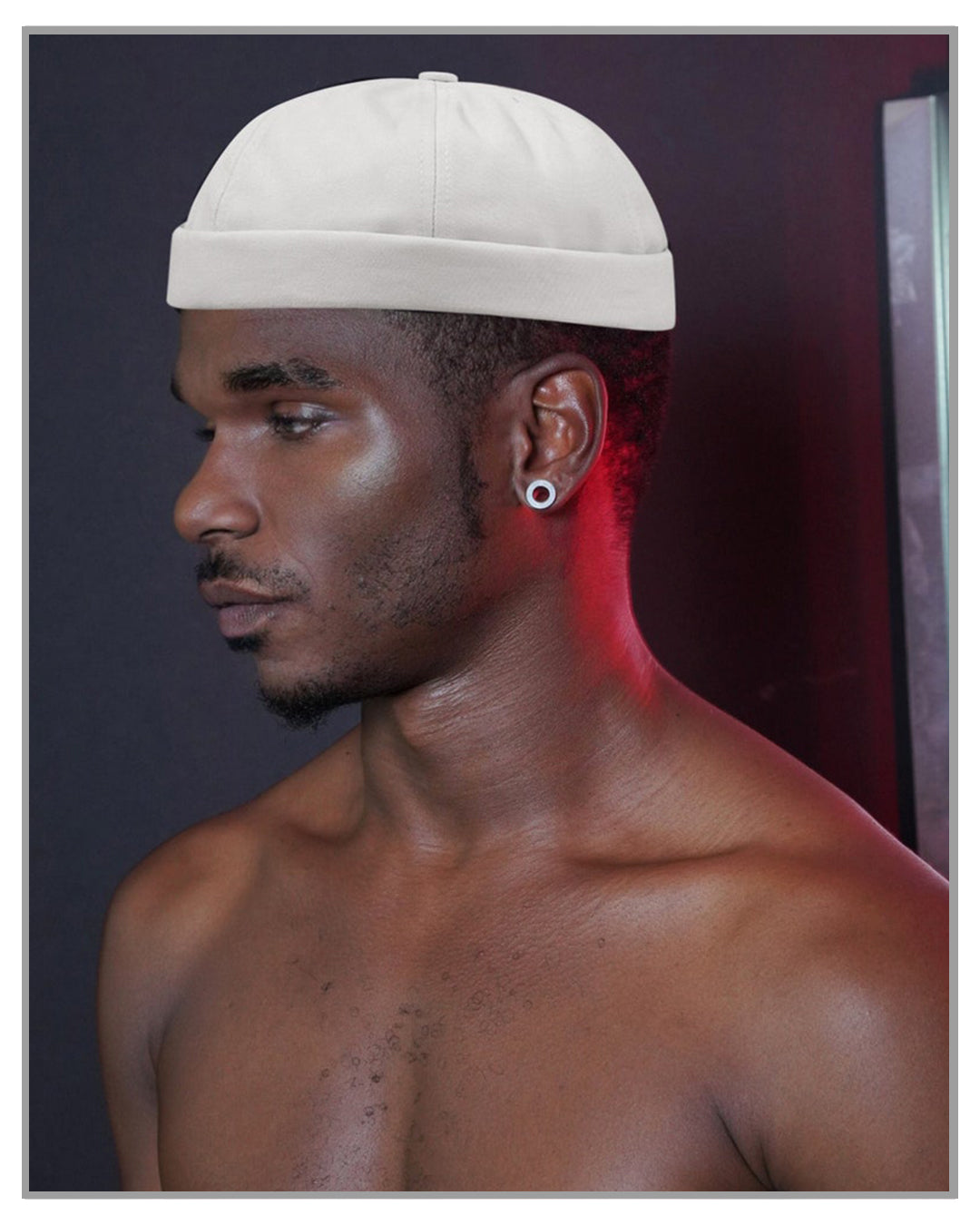 White Canvas Docker Brimless Adjustable Hat