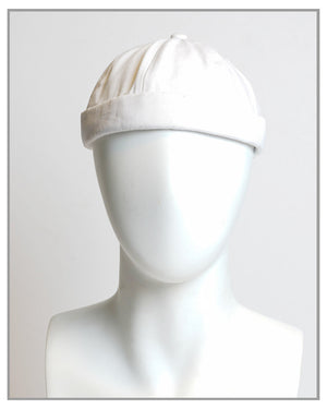 White Canvas Docker Brimless Adjustable Hat - truthBlack