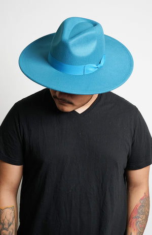Aqua Wide Brim Fedora Hat with Ribbon