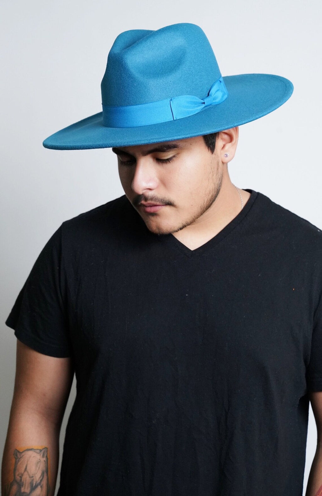 Aqua Fedora Hat with Ribbon
