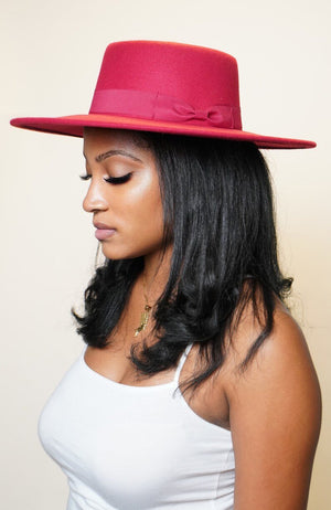 Hot Red Boater Fedora with Ribbon - truthBlack
